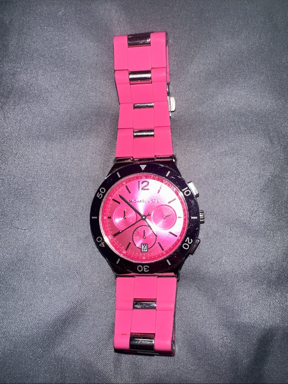 Michael Kors Pink Silicone Link Chronograph Watch with Silver Accents